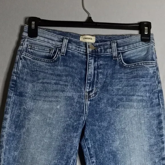 L'AGENCE Women's Cropped Mid-Rise Prism Blue Raw Hem Medium Wash Jeans Size 29 - Picture 4 of 7